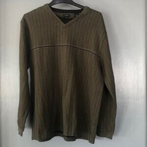 Van Heusen Sweater Adult XL Olive green Black Striped Long Sleeve V-Neck Mens